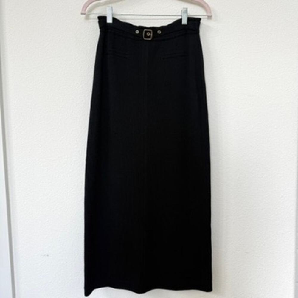 St John Sport Knit Midi Skirt Black Faux Belt Classic Minimalist‎ Career P